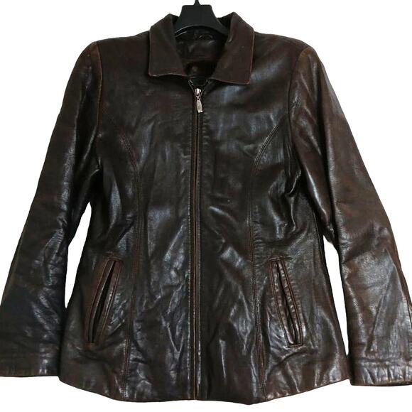 James & John ITALY Vintage Leather Jacket Womens Medium Euro4X Saddle Brown Boho - Picture 2 of 16